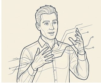 Wireframe line-art avatar illustration of Benny Bandwidth