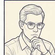Wireframe line-art avatar illustration of Elias Gaps
